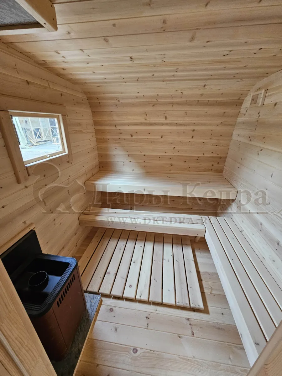 Овальная-Окта баня-бочка из кедра 4х2,2 метра