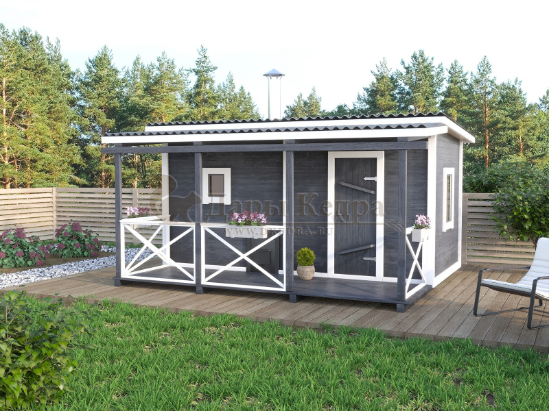 Каркасно-щитовая баня из кедра «Оптима» с верандой