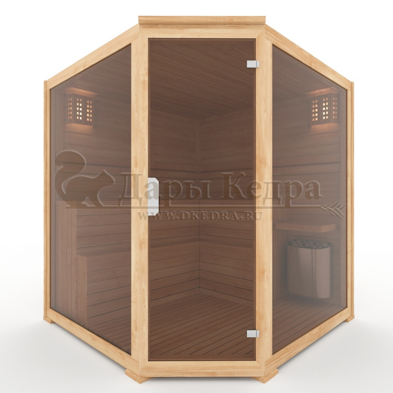 Пятиместная угловая финская сауна кабина из кедра с электрокаменкой Пятиместная угловая финская сауна кабина из кедра с электрокаменкой